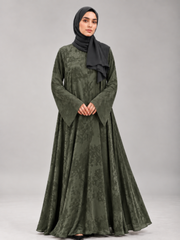 Olive Green Floral Jacquard Abaya