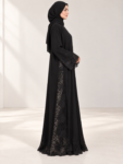 Elegant Black Lace-Trimmed Abaya