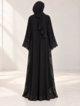 Elegant Black Lace-Trimmed Abaya