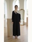 Grey & Sage Green Floral Lace Trim Abaya